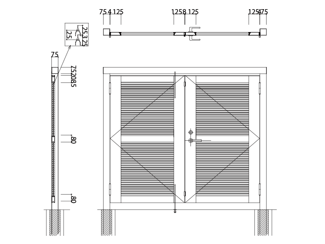 門扉　目隠ルーバー型　図面