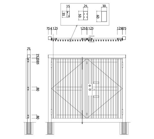 門扉　持出縦格子型　図面