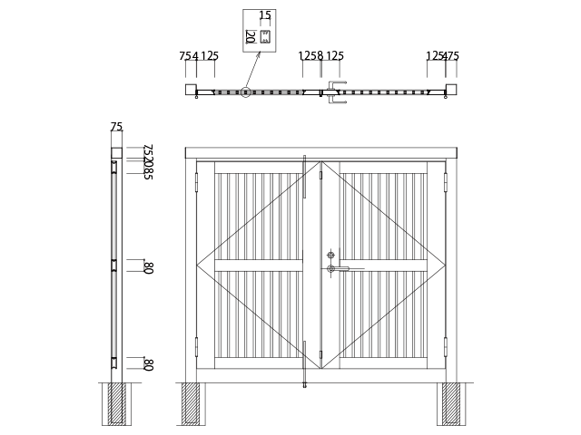 門扉　縦格子型　図面