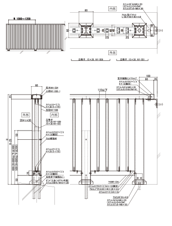 笠木一体型　ガラス手すり　図面